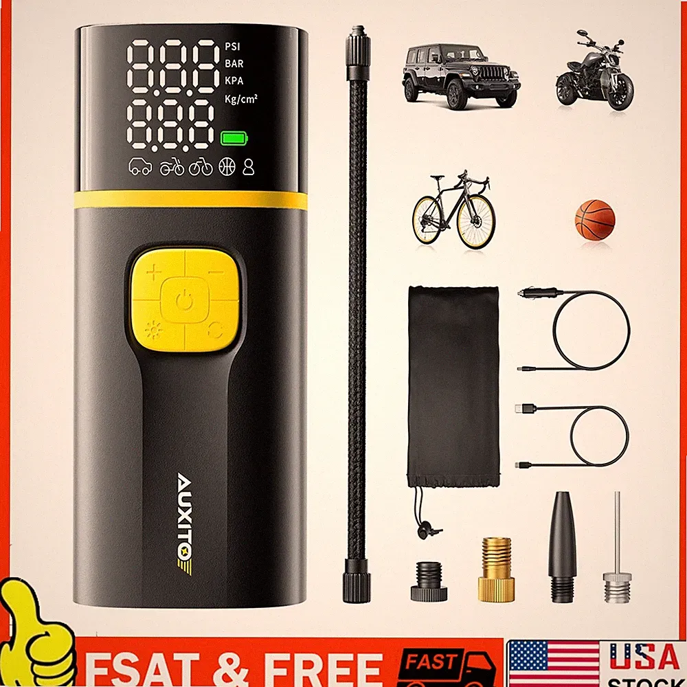AUXITO Air Pump Tire Inflator Portable Air Compressor Air Pump for Car Bike B