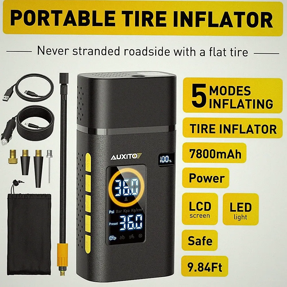 AUXITO Tire Portable Inflator Air Compressor - Cordless Air Pump for Car Tires