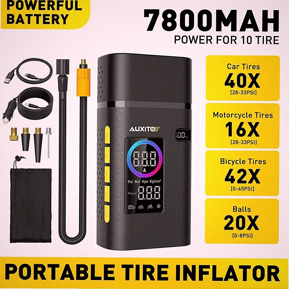 Tire Portable Inflator Air Compressor Cordless Air Pump Car Tires AUXITO US New
